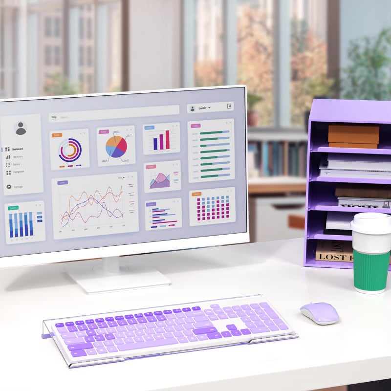 Rulyyo Ergonomic Computer Keyboard Stand - 17 Inch Clear Acrylic Keyboard Riser for Desk Tilted Keyboard Holder Tray with Purple Non-Slip Strip for Home Office Easy Typing & Working - Image 2