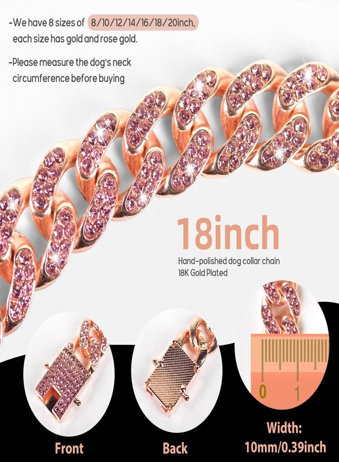 AccEncyc Dog Chain Collar Diamond Link Dog Collar Walking Dog Necklace Metal Cat Chain with Secure Buckle Pet Crystal Collar for Small Medium Large Dogs Cats (Pink, 18 Inch) - Image 2
