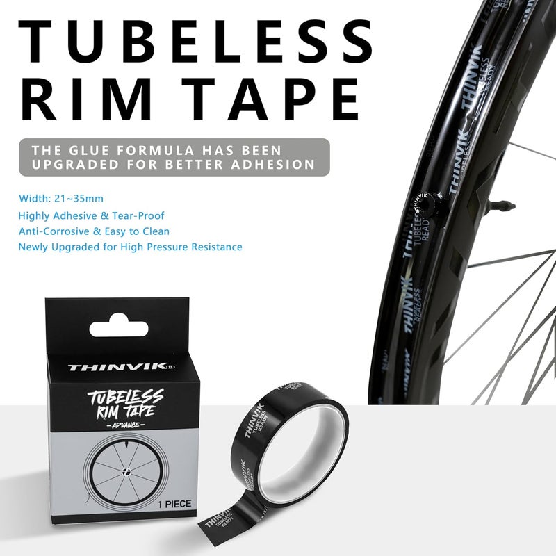 Thinvik Tubeless Bike Wheel Rim Tape Width 21/23/25/27/29/31/33/35 mm x Length 10m Roll Anti Puncture Tubeless Vacuum Tire Pad Tape for MTB Mountain&Road Bike Wheel Carbon Set - Image 4