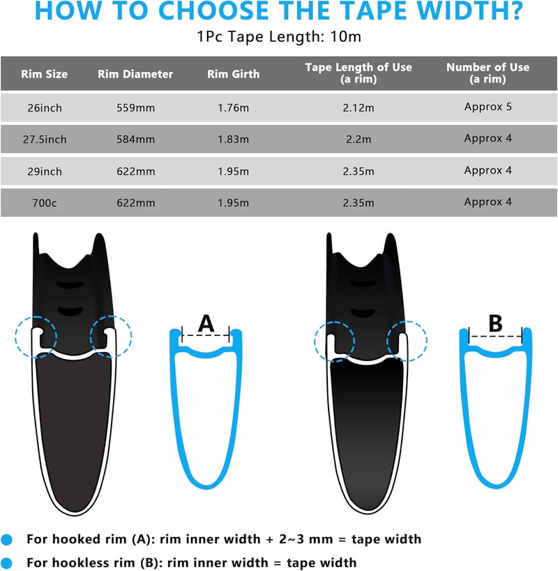 Thinvik Tubeless Bike Wheel Rim Tape Width 21/23/25/27/29/31/33/35 mm x Length 10m Roll Anti Puncture Tubeless Vacuum Tire Pad Tape for MTB Mountain&Road Bike Wheel Carbon Set - Image 3
