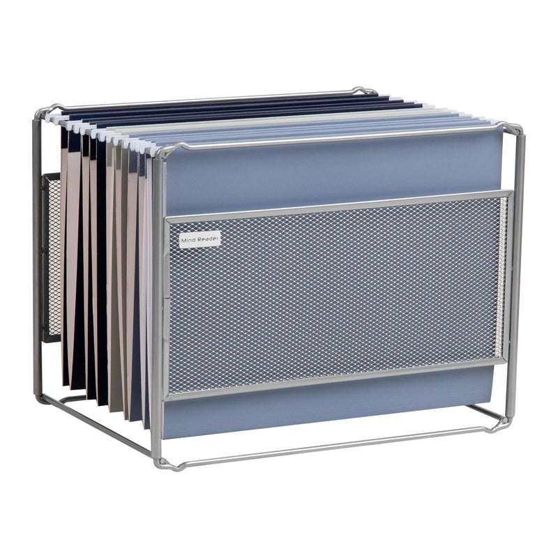 Mind Reader Hanging File Folder Organizer, Desktop Organizer, Storage, Office, Metal Mesh, 13"L x 9.75"W x 10.25"H, Silver - Image 1