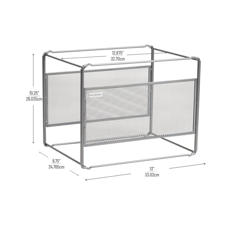 Mind Reader Hanging File Folder Organizer, Desktop Organizer, Storage, Office, Metal Mesh, 13"L x 9.75"W x 10.25"H, Silver - Image 3