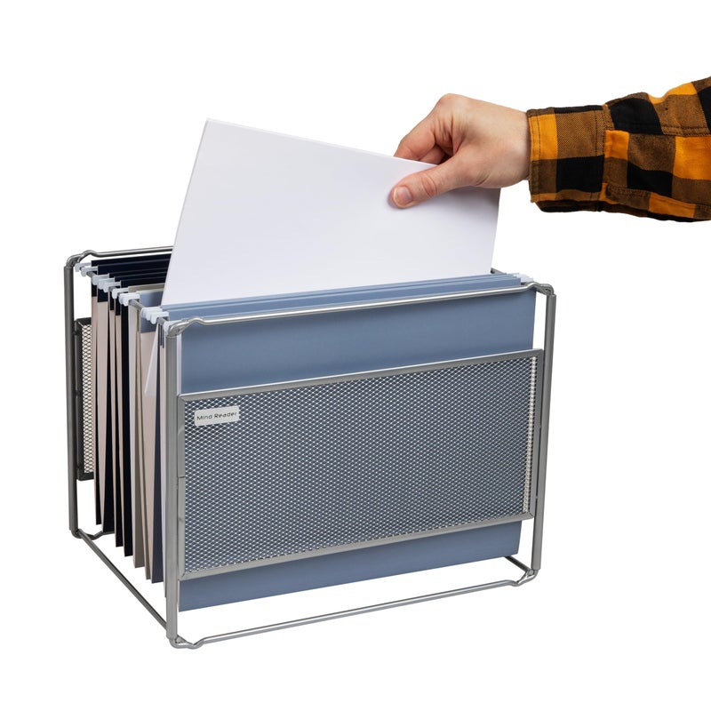 Mind Reader Hanging File Folder Organizer, Desktop Organizer, Storage, Office, Metal Mesh, 13"L x 9.75"W x 10.25"H, Silver - Image 4
