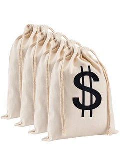 4Pcs 7X13.8 Inches Canvas Money Bags, Costume Money Bag Prop With Dollar Sign, Money Sacks For Party Favor Pirate Daily Use