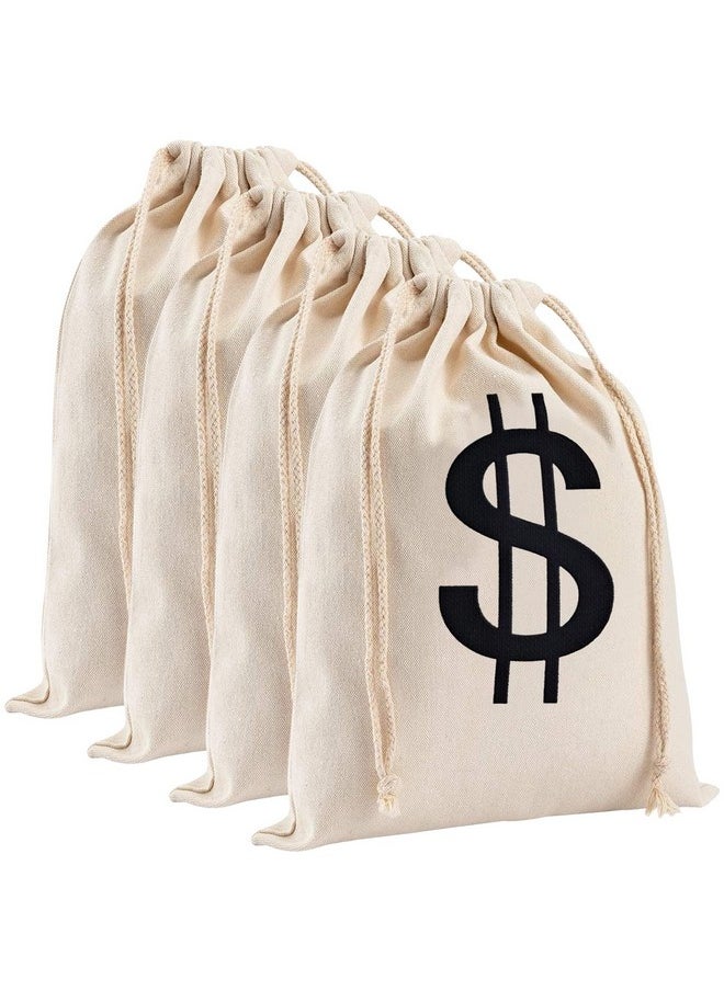 Apipi - 4Pcs 7X13.8 Inches Canvas Money Bags, Costume Money Bag Prop With Dollar Sign, Money Sacks For Party Favor Pirate Daily Use - Image 1