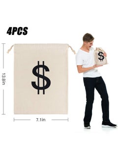 Apipi 4Pcs 7X13.8 Inches Canvas Money Bags, Costume Money Bag Prop With Dollar Sign, Money Sacks For Party Favor Pirate Daily Use  - Image 4