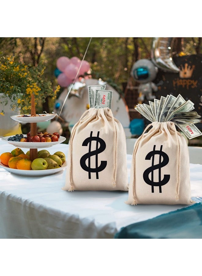 Apipi - 4Pcs 7X13.8 Inches Canvas Money Bags, Costume Money Bag Prop With Dollar Sign, Money Sacks For Party Favor Pirate Daily Use - Image 1