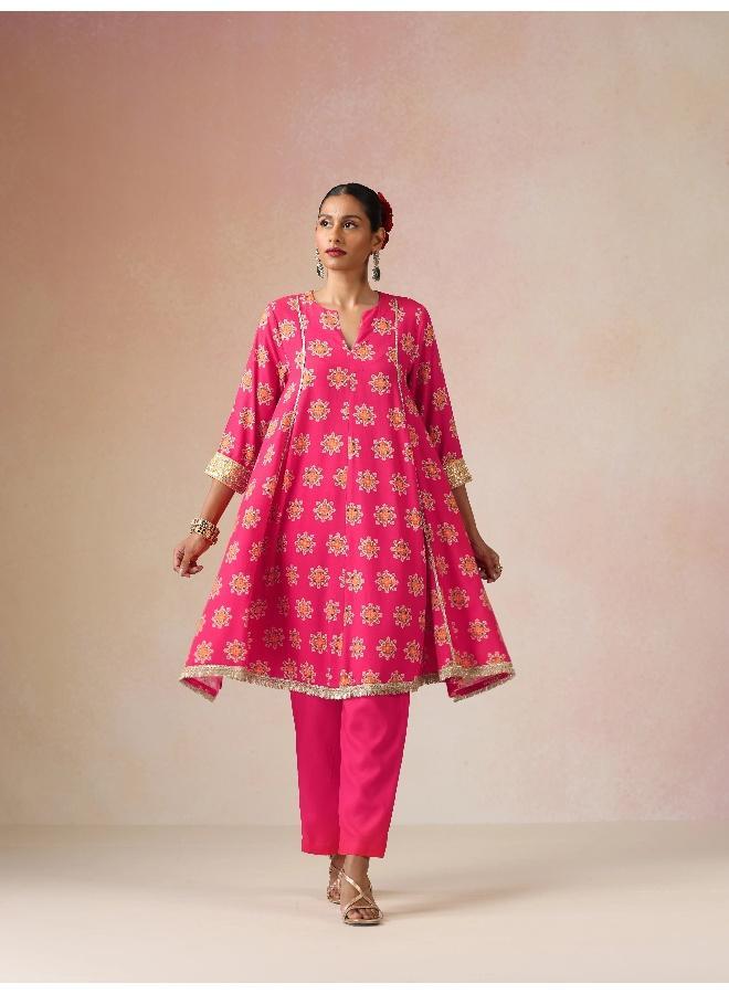 trueBrowns Pink Boota Print Viscose Flared Kurta Co-ord Set - Image 2