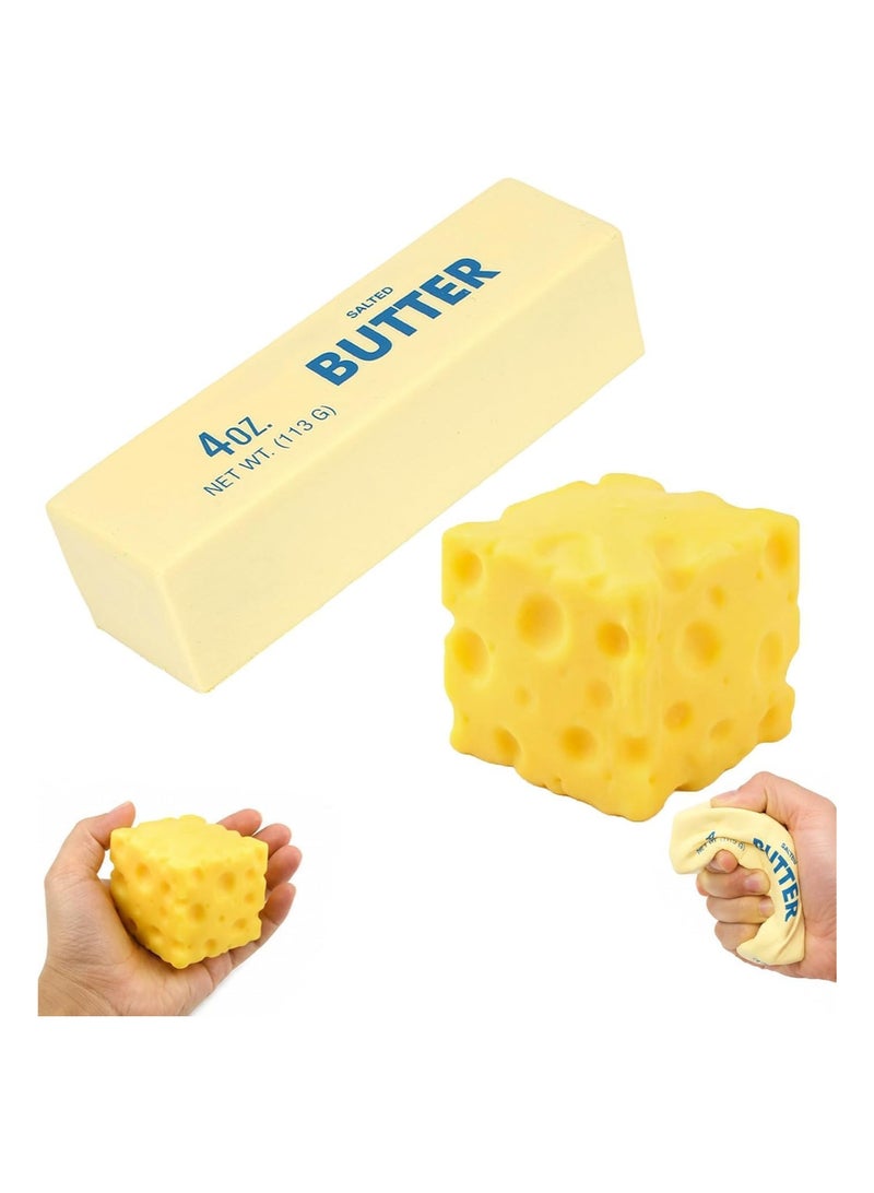 Butter Squishy, Sensory Cheese Block Slow Rise Squishy, 2026 New Adults Soft Novelty Rebounding Sensory Theme Cheese Butter Stress Balls, (a set of 2pcs) - Image 1