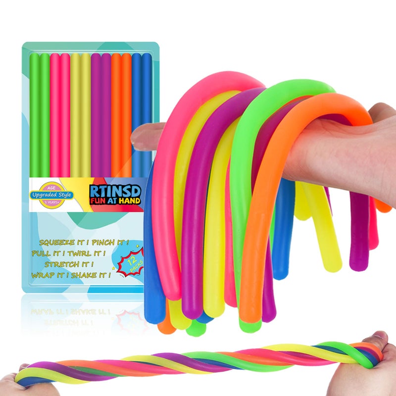 Rtinsd String Noodles Toys Large 12 pcs Stress Stretchy Strings Toys for Kids Fosters Creativity and Focus Relief for Adults Improve Concentration for School Holiday Classroom Gift - Image 3