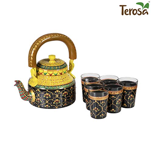 Terosa Royale Kettle Set Iii With 6 Glasses & Holder Handicraft Decorative Tea Coffee Set, 1000 milliliter - Image 2