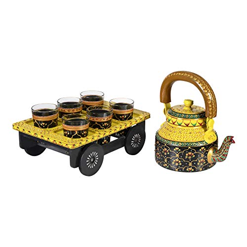 Terosa Royale Kettle Set Iii With 6 Glasses & Holder Handicraft Decorative Tea Coffee Set, 1000 milliliter - Image 1