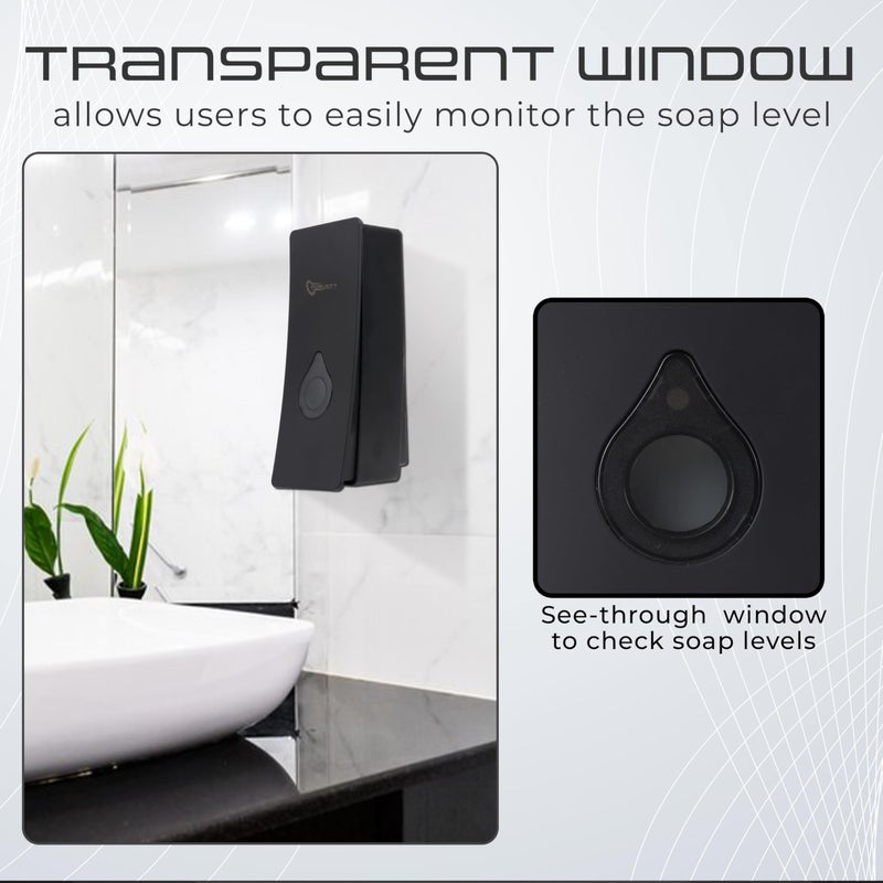 ROBUSTT موزع سائل صابون يدوي مثبت على الحائط - أسود (200 مل، عبوة من 1) - مع 2 خطاف لاصق | مقاوم للتسرب، نافذة شفافة، تركيب سهل - عبوة من 1 - Image 3