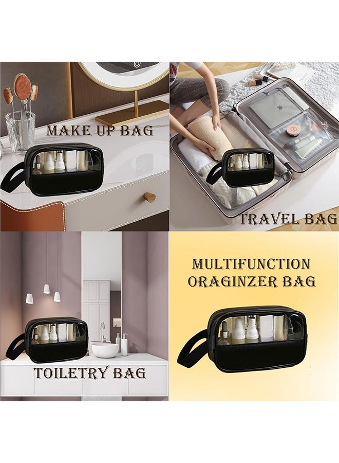 حقيبة مكياج شفافة، حقيبة أدوات تجميل محمولة للسفر للنساء، حقيبة واضحة من PVC مقاومة للماء ومعتمدة من TSA للاحتياجات الأساسية أثناء السفر - أسود - Image 5