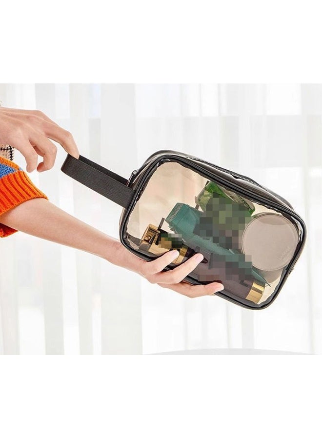 حقيبة مكياج شفافة، حقيبة أدوات تجميل محمولة للسفر للنساء، حقيبة واضحة من PVC مقاومة للماء ومعتمدة من TSA للاحتياجات الأساسية أثناء السفر - أسود - Image 3