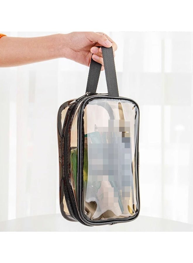 حقيبة مكياج شفافة، حقيبة أدوات تجميل محمولة للسفر للنساء، حقيبة واضحة من PVC مقاومة للماء ومعتمدة من TSA للاحتياجات الأساسية أثناء السفر - أسود - Image 4