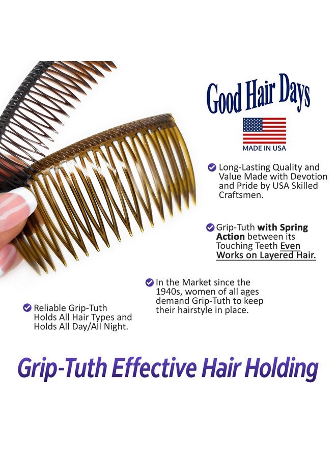 Good Hair Days Grip-Tuth Combs - Set Of 2 Hair Side Combs - Hair Combs For All Types Of Hair - Decorative & Hair Styling Women Accessories (Shell, 1 ½ ″ Wide) - Image 4