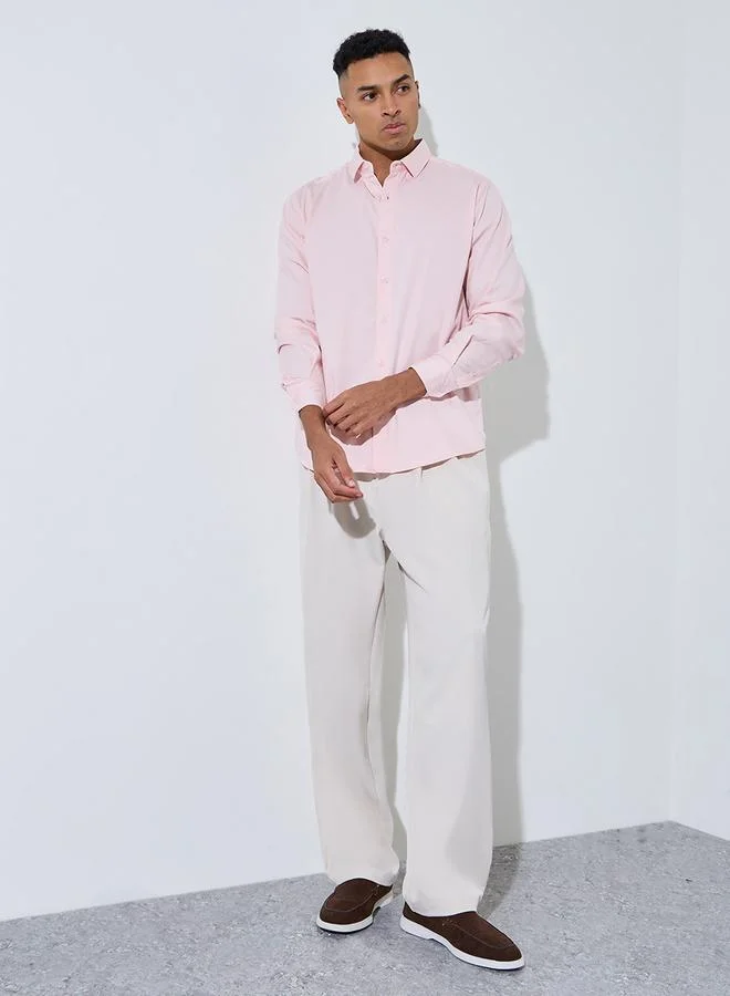 Styli Light Pink Solid long Sleeves Shirt