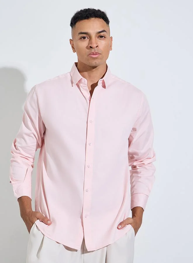Styli Light Pink Solid long Sleeves Shirt