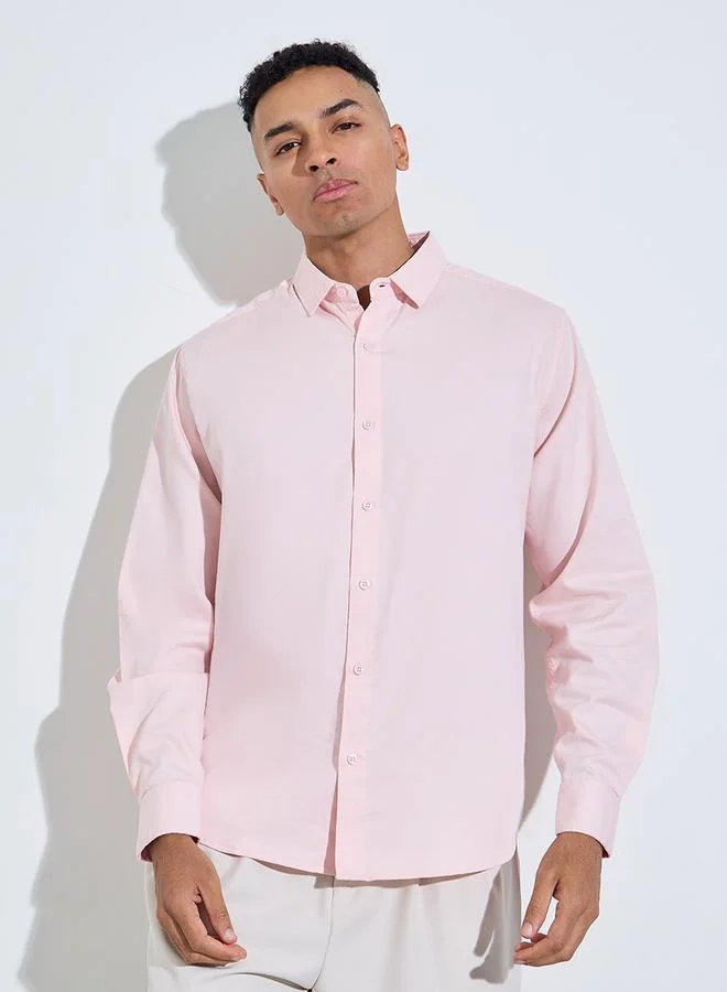 Styli  Light Pink Solid long Sleeves Shirt for Men | Best Price UAE