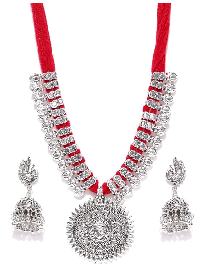 YouBella Stylish Latest Traditional Jewelery Silver Plated Jewelery Set For Women Red Ybnk_5498 - Image 1