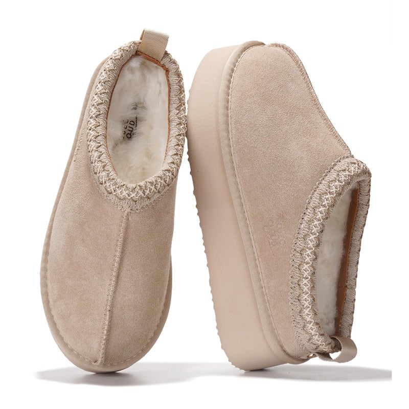 Project Cloud 100% Genuine Leather Platform Slippers for Women â€“ Soft Memory Foam Womens Slippers & Supportive Clogs for Women 2026 â€“ Cozy, Stylish Everyday Footwear (Sayre, SANSUE,8) Sand Suede - Image 1