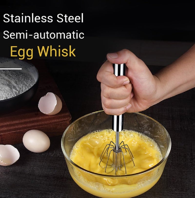Ameedarshan Stainless Steel Semi-Automatic Egg Whisk with Handle, Easy-Push Action, Silver - Image 3