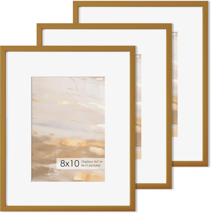 Fun Memories إطار صور معدني مقاس 8x10 بوصة من ذكريات ممتعة - إطارات صور ألومنيوم - حشوة 5x7 - مثالي للعرض على الحائط أو الطاولة - يتضمن ملحقات تعليق وخطاف حائط - مجموعة من 3 - برونزي - Image 1