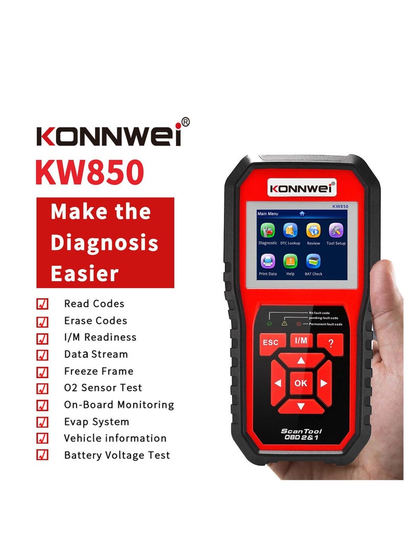 كونوي قارئ رمز الماسح الضوئي obd2 الاحترافي، obd ii، الماسح الضوئي لرمز التشخيص التلقائي، obd eobd، أداة فحص ضوء المحرك، أداة مسح ضوئي لخطأ محرك السيارة، أداة مسح تشخيصية مع جاهزية I/M (نسخة مطورة)  - Image 3