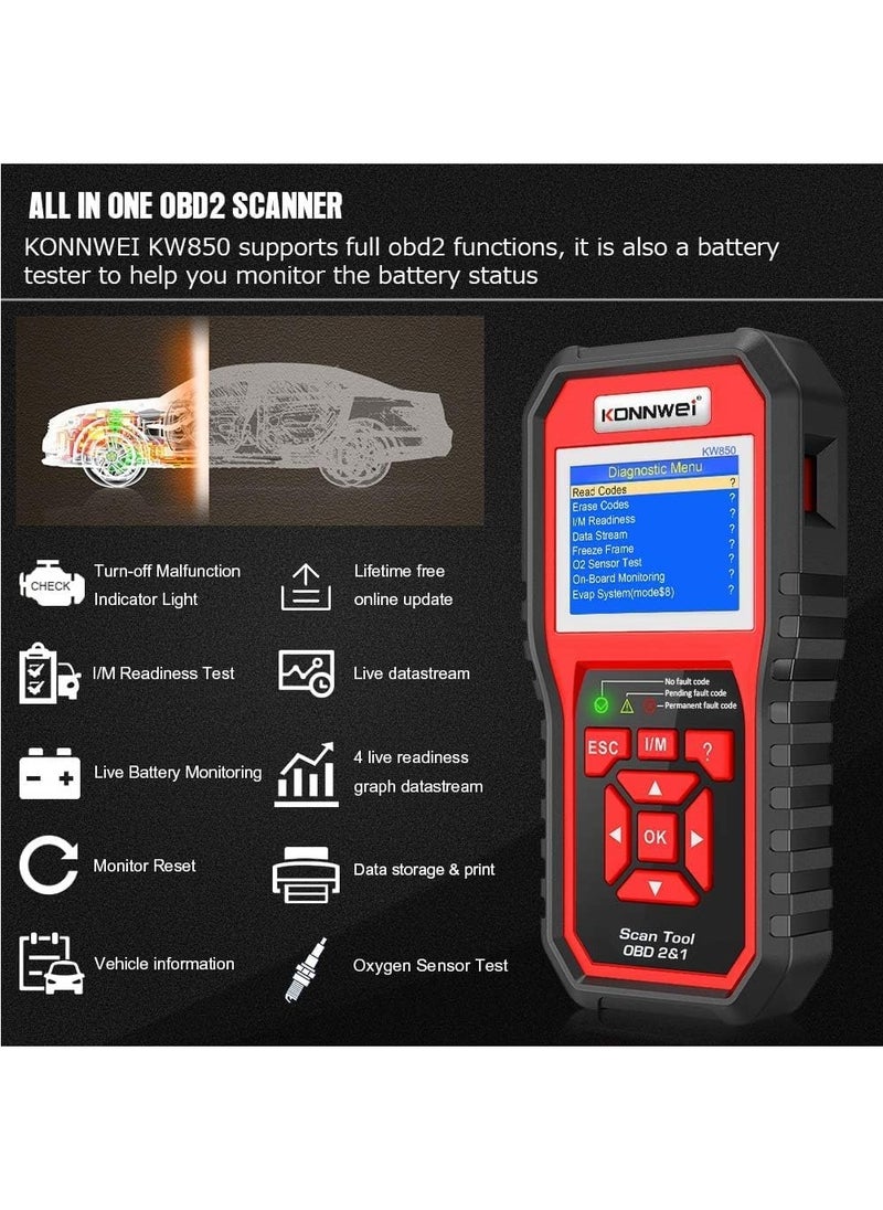كونوي قارئ رمز الماسح الضوئي obd2 الاحترافي، obd ii، الماسح الضوئي لرمز التشخيص التلقائي، obd eobd، أداة فحص ضوء المحرك، أداة مسح ضوئي لخطأ محرك السيارة، أداة مسح تشخيصية مع جاهزية I/M (نسخة مطورة)  - Image 4