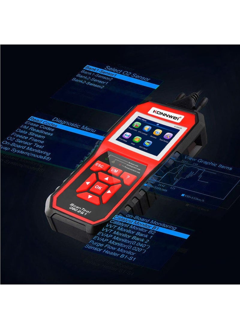 كونوي - قارئ رمز الماسح الضوئي obd2 الاحترافي، obd ii، الماسح الضوئي لرمز التشخيص التلقائي، obd eobd، أداة فحص ضوء المحرك، أداة مسح ضوئي لخطأ محرك السيارة، أداة مسح تشخيصية مع جاهزية I/M (نسخة مطورة) - Image 1