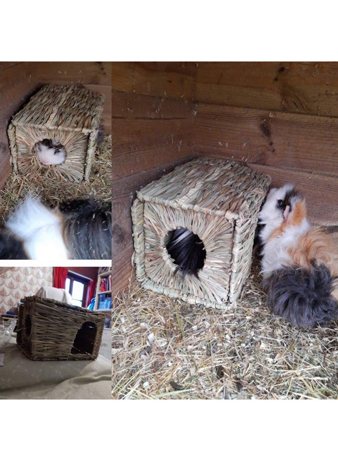 هامليدي Hamiledyi 2 قطعة منزل عشبي للأرانب، سرير لعب من القش المنسوج يدويًا من الأعشاب البحرية الطبيعية، كوخ مخبأ منسوج قابل للطي، لعبة للأرنب والهامستر وخنزير غينيا والشنشيلة والحيوانات الصغيرة - Image 2