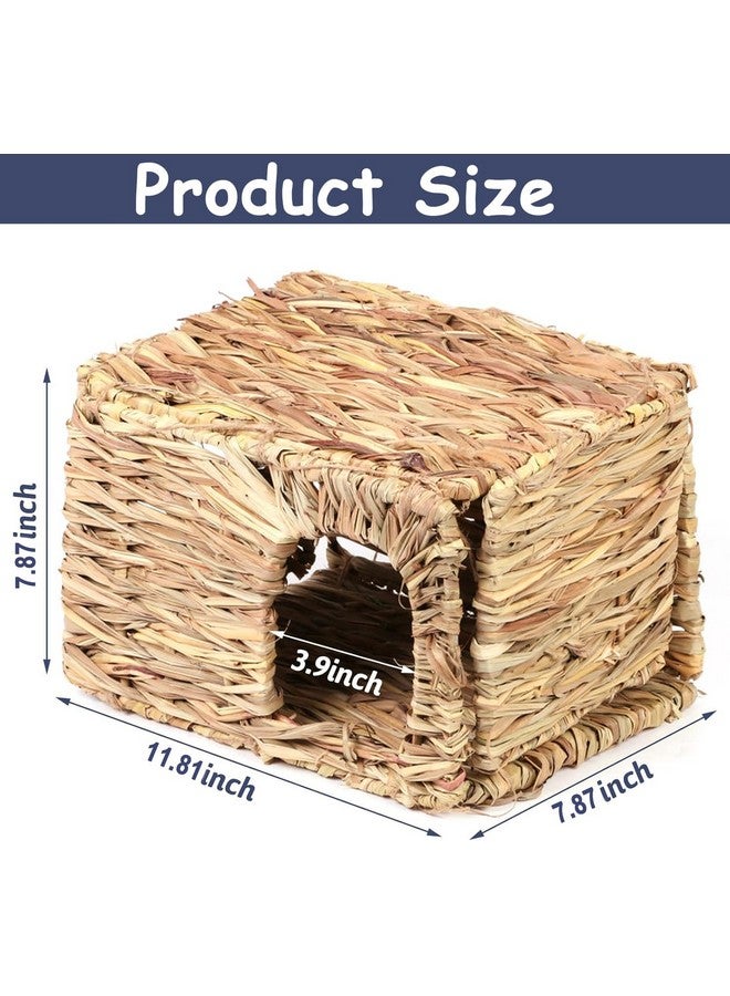 هامليدي Hamiledyi 2 قطعة منزل عشبي للأرانب، سرير لعب من القش المنسوج يدويًا من الأعشاب البحرية الطبيعية، كوخ مخبأ منسوج قابل للطي، لعبة للأرنب والهامستر وخنزير غينيا والشنشيلة والحيوانات الصغيرة - Image 5