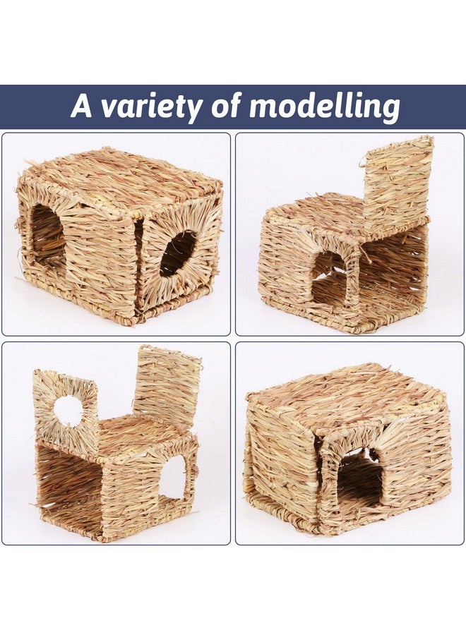 هامليدي Hamiledyi 2 قطعة منزل عشبي للأرانب، سرير لعب من القش المنسوج يدويًا من الأعشاب البحرية الطبيعية، كوخ مخبأ منسوج قابل للطي، لعبة للأرنب والهامستر وخنزير غينيا والشنشيلة والحيوانات الصغيرة - Image 4
