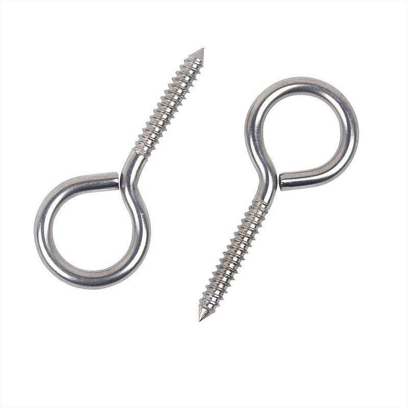 12Pcs Heavy Duty Stainless Steel Screw Eyes Pins Hanging Hooks Threaded Hardware M5