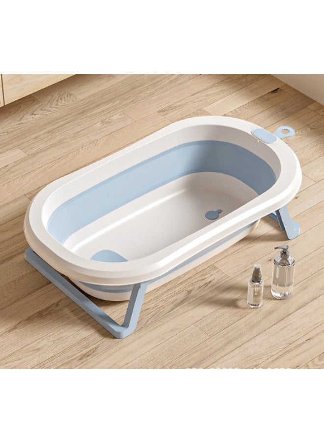 Portable, foldable baby bathtub with a live thermometer and non-slip seat, suitable for children aged 0-8 years (blue). - Image 1