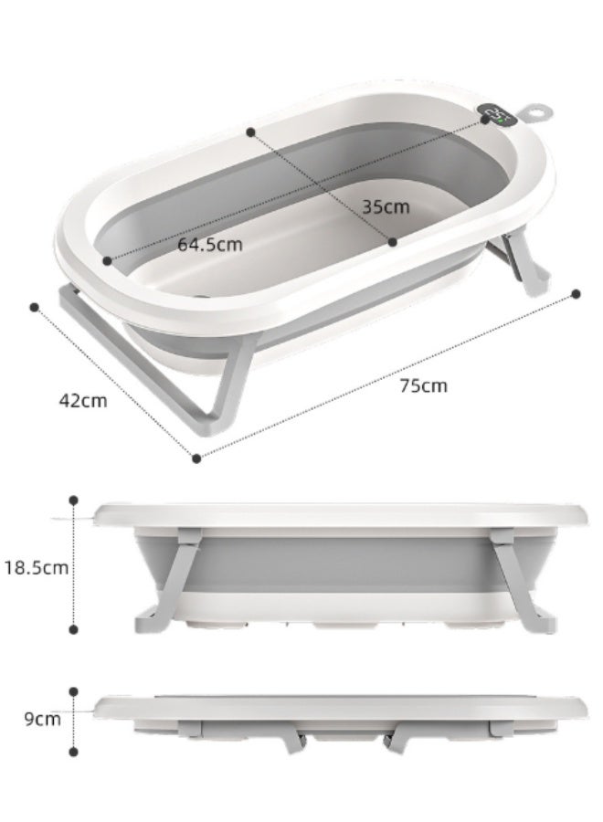 Portable, foldable baby bathtub with a live thermometer and non-slip seat, suitable for children aged 0-8 years (blue). - Image 3