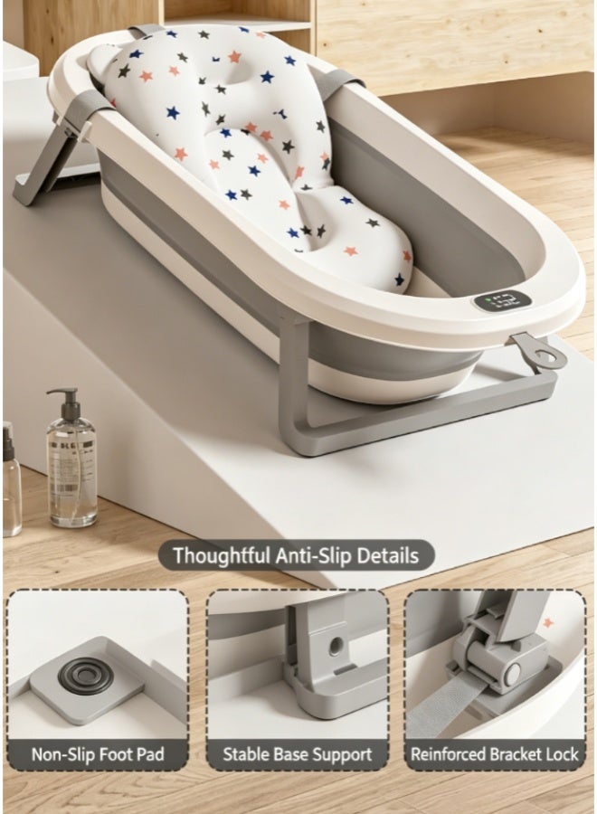 Portable, foldable baby bathtub with a live thermometer and non-slip seat, suitable for children aged 0-8 years (blue). - Image 5