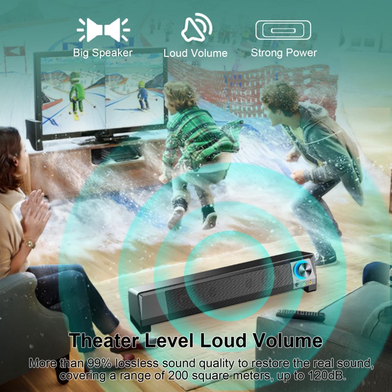 V-199 USB Wired Computer Speaker SoundBar Stereo Subwoofer Powerful Music Player Bass Surround Sound Box 3.5mm Audio Input for PC Laptop Smartphone Tablet MP3 MP4 - Image 5