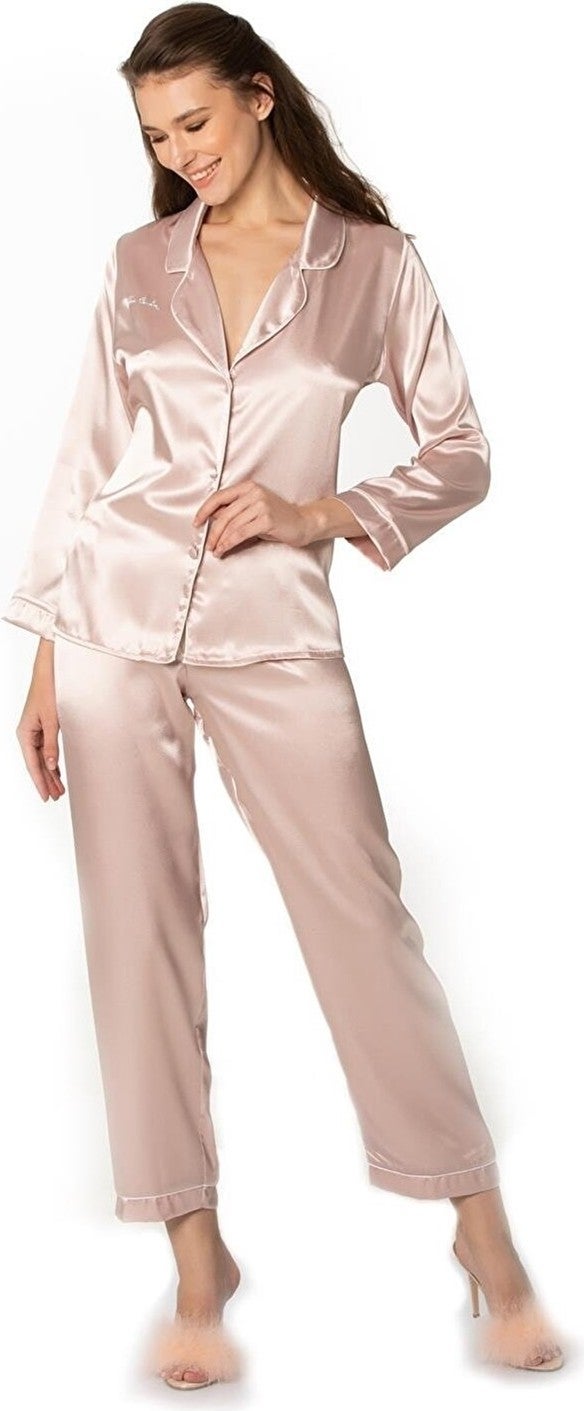 pierre cardin 1200 Women's Satin Pajama Set-Powder - Image 1