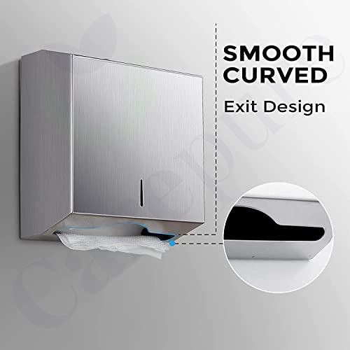 Carepure Stainless Steel M Fold Tissue Paper Towel Dispenser | Wall-Mounted Commercial Paper Towel Dispenser, Dispenser with Lock Design - 2 Multi Fold Tissue Refill Packet Free (Medium) - Image 3