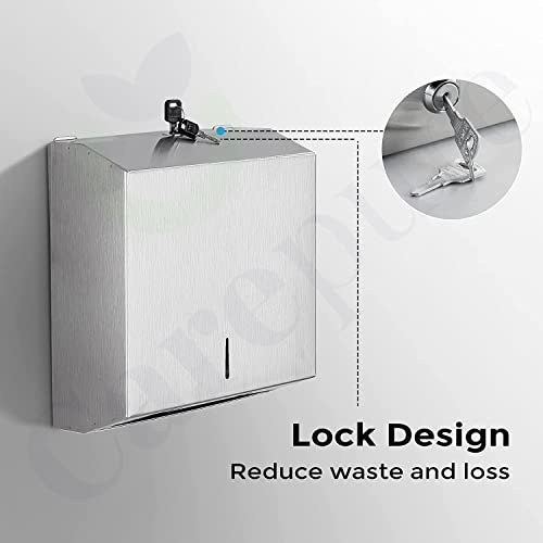 Carepure Stainless Steel M Fold Tissue Paper Towel Dispenser | Wall-Mounted Commercial Paper Towel Dispenser, Dispenser with Lock Design - 2 Multi Fold Tissue Refill Packet Free (Medium) - Image 4