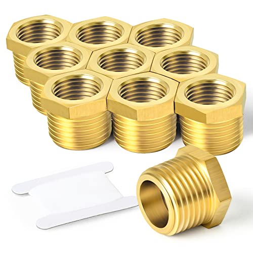 TAISHER 10PCS Brass Reducer Hex Bushing Threaded Pipe Fitting 3/8" NPT Male x 1/4" NPT Female Adapter - Image 1