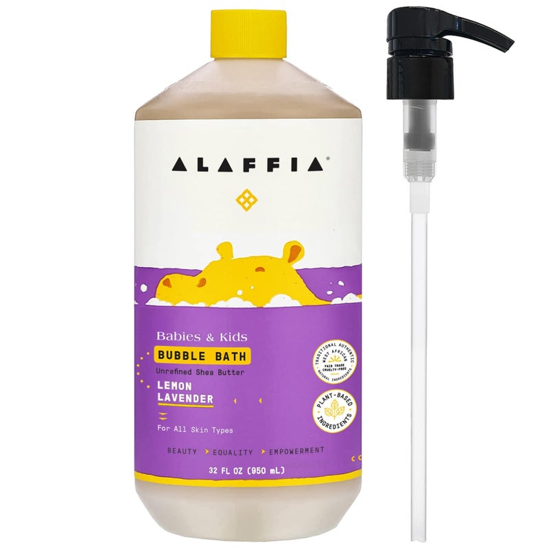 Alaffia Babies Kids Bubble Bath Lemon Lavender Pump Included Gentle Cleanser with Raw Shea Butter and Lemon Balm 32 Fl Oz