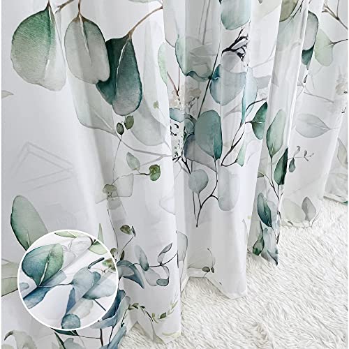 Fereyis Green Eucalyptus Leaves Curtains for Living Room 84 inch Length 2 Panels Set Elegant Floral Plant Spring Printed Window Curtain Natural Sheer Curtains Chiffon Drapes for Bedroom - Image 4