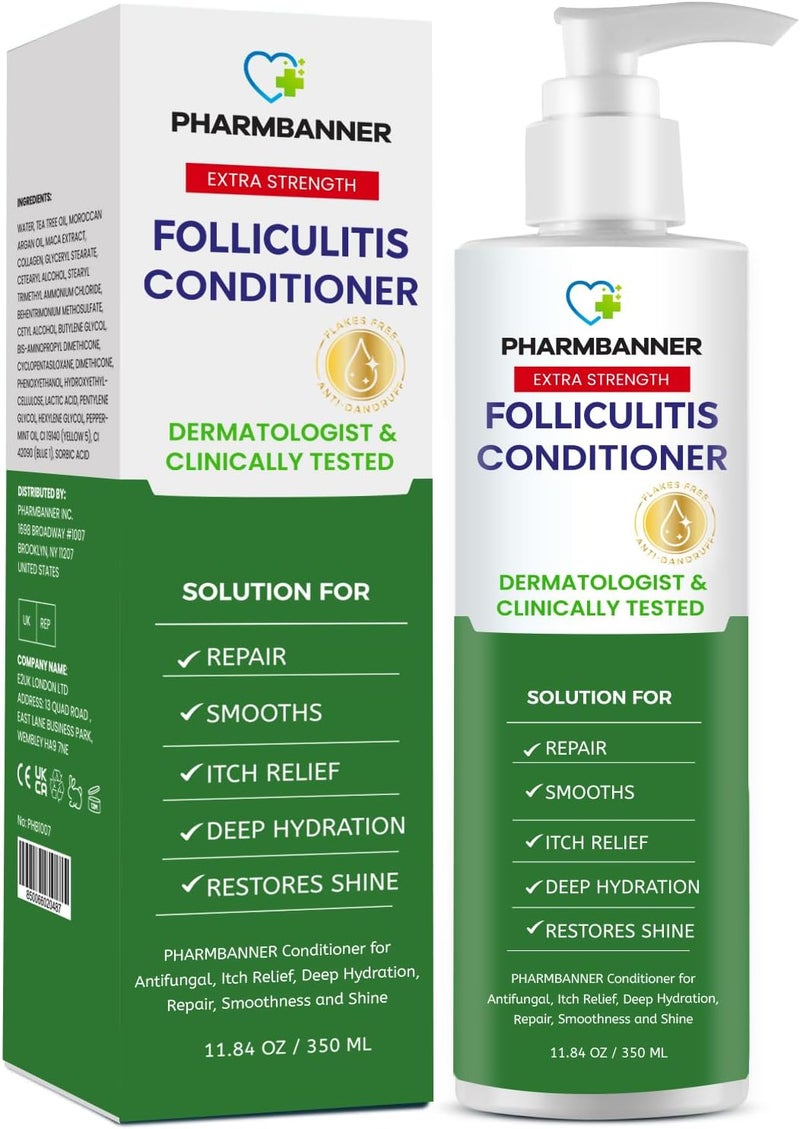 PHARMBANNER Folliculitis Itch Relief Conditioner: Tea Tree Oil & Moroccan Argan Oil  Deep Hydration & Repair  Nourishes Smooths Restores Shine  Safe for Dry or Damaged Hair1184 oz - Image 1