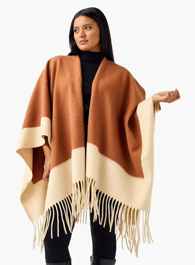  أولا بوبكن Ulla Popken Relaxed Fit Fringe Accent Poncho