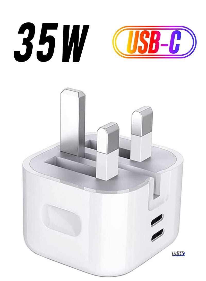 TIGER 35W Dual Port USB-C + USB-C Charger for Nothing Phone 2 / Nothing Phone 1 – Type C PD Adapter, Foldable GaN Fast Charger Power Adapter for Travel  - Image 1