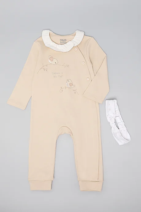 R&b Embroidered Sleepsuit with Headband