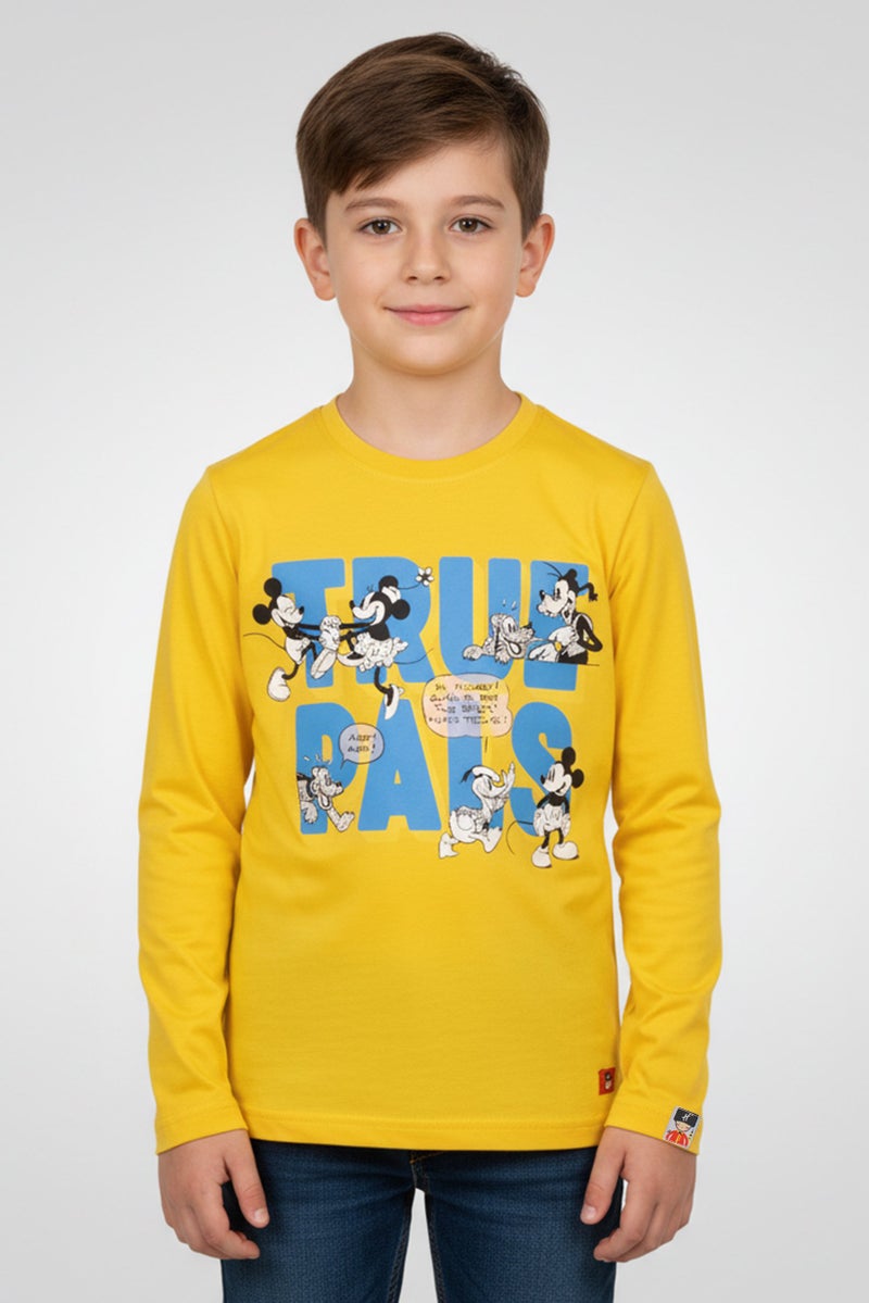 Hamleys x Disney Kids Boy Crew Neck Long Sleeve Graphic Print T-Shirt, Mustard - Image 1